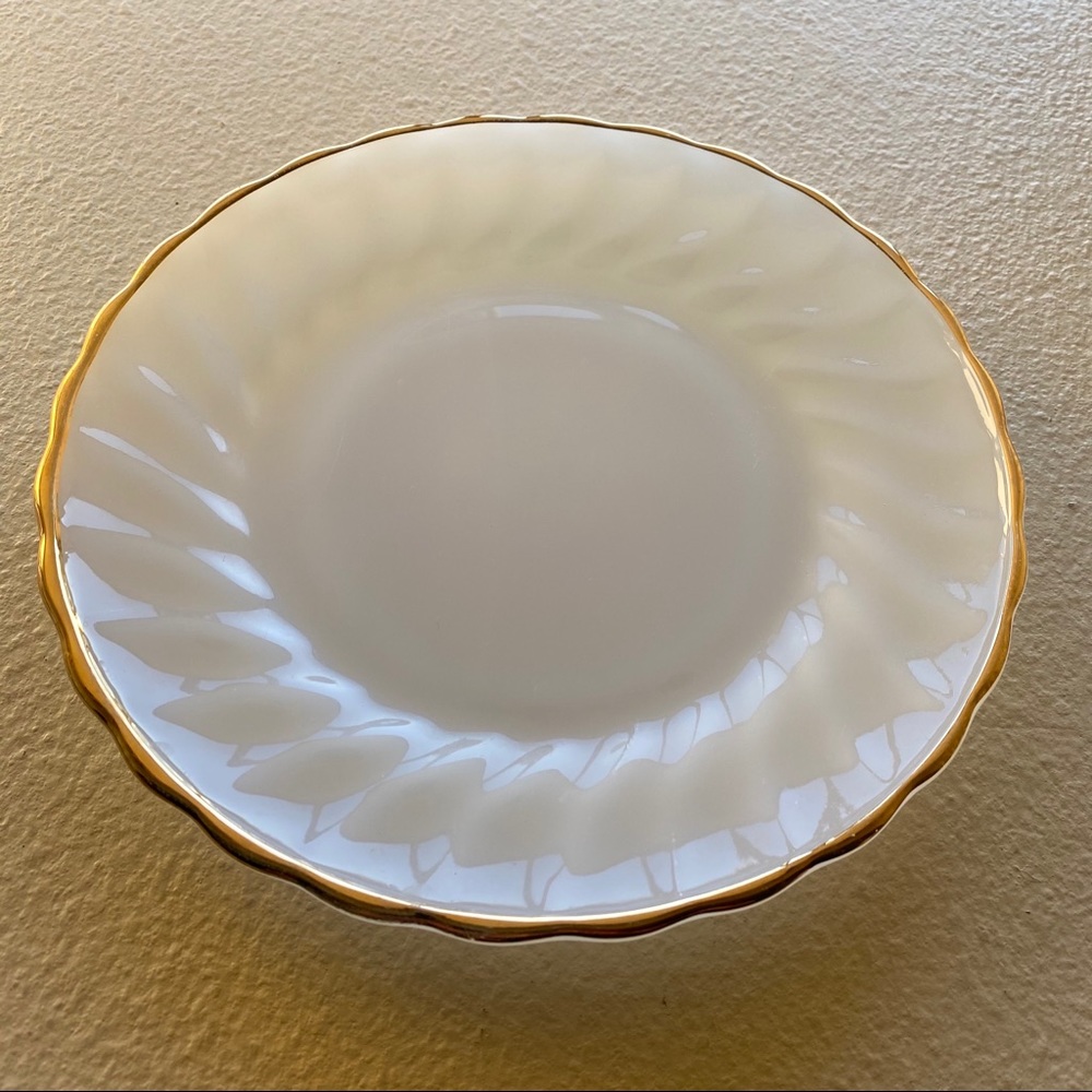 Fire King milk glass plate w/ gold trim